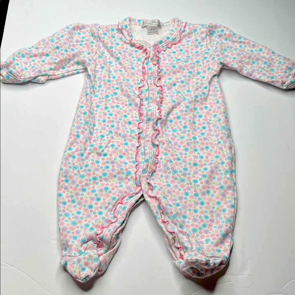 Kissy Kissy Pink and Blue Floral Footie 0-3m a34